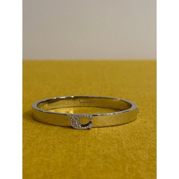 RETAIL $98 COACH Pave Signature Hinged Bangle*SILVER*NEW w/tags - Picture 2 of 5